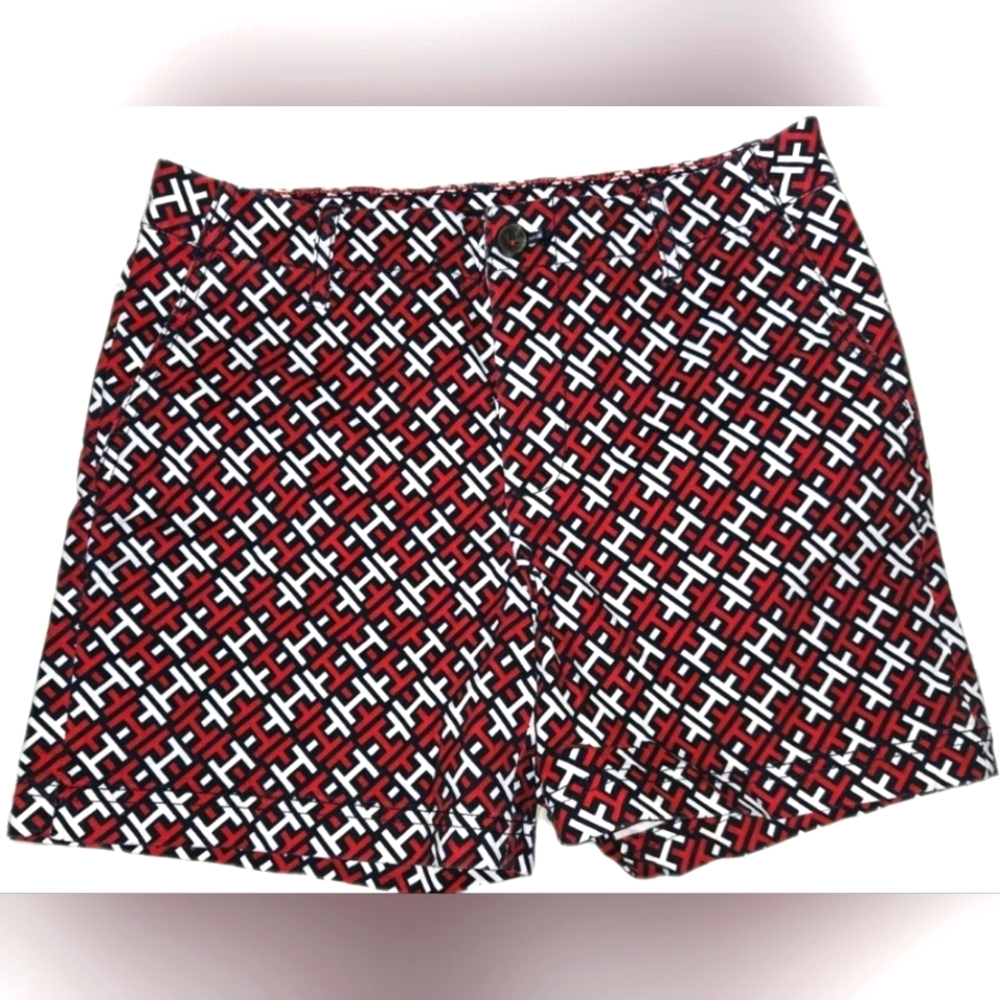 Tommy Hilfiger Red, White And Blue Logo Print Patterned Shorts Size 2